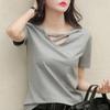 Women's Summer V-neck Design Short-sleeved T-shirt Solid Color Personality Loose Casual Tops