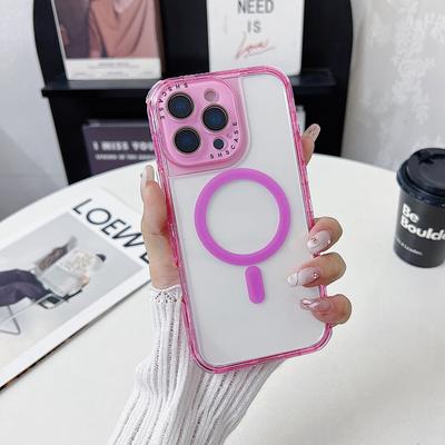 For iPhone 16 Pro Magnetic Case Clear Colorful Frame TPU+PC Phone Back Cover with Lens Film