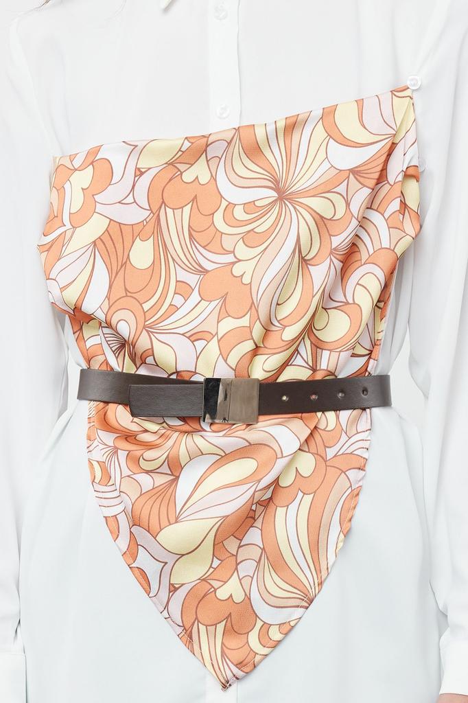 Women's Style Hijab Shirt White Accessory Shawl Detailed Woven Shirt