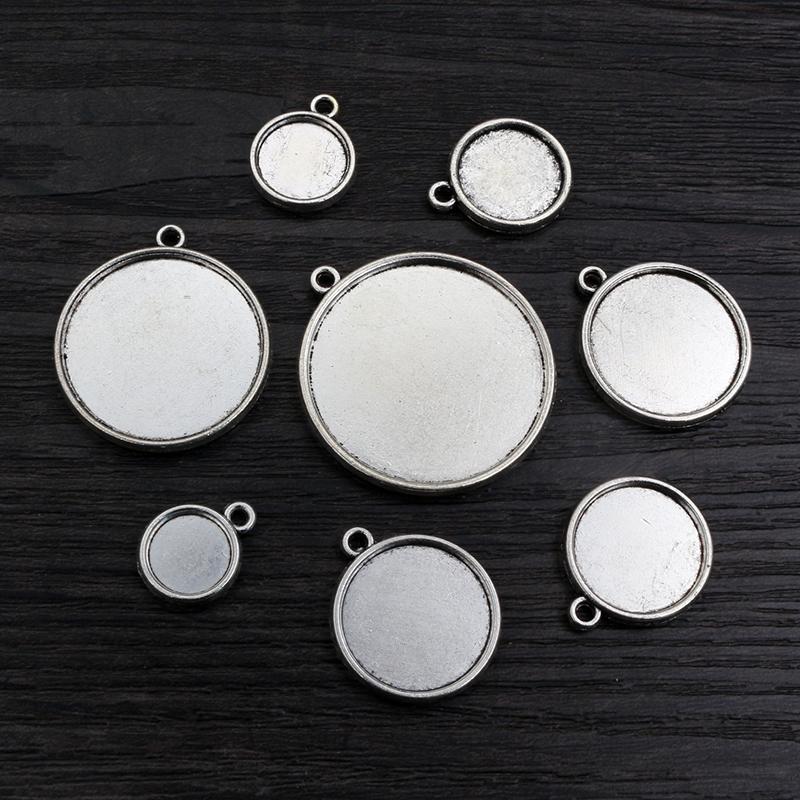 10-20pcs 10/12/14/16/18/20/25/30mm Inner Size Double Side Style Cabochon Blank Base Setting Charms Pendant Tray DIY Jewelry