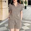 ZANZEA Women Short Sleeve Blouse and Shorts Summer Stripe Print Two Piece Suit Sets