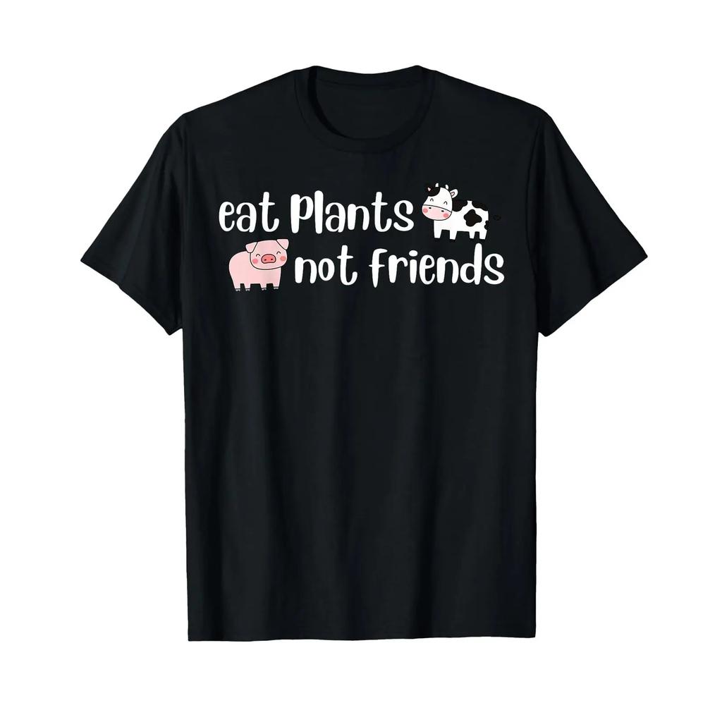 Eat Plants Not Friends Plant Based Vegan Animal Rights T Shirt Black Vintage Washed Stretched Slightly Soft Breathable Graphic