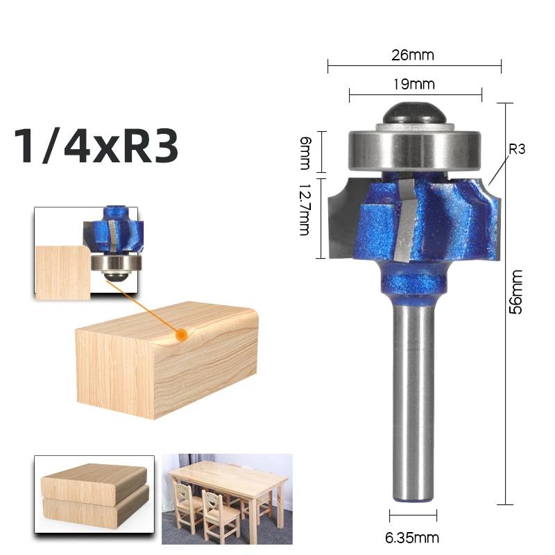 Allsome 6mm/6,35mm/8mm SchaftAbgerundeter Kantenfräser R1 R2 R3 Zierkanten Holzbearbeitung Fräser Klassischer Fräserbit für Holz