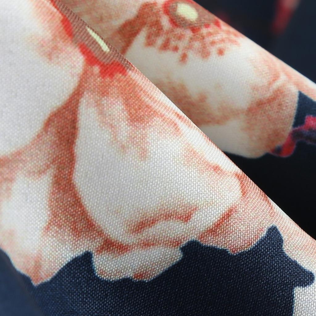 GMXIA Women's Summer Vintage Crew-neck Sleeved Waist Strap Print Swing Dress