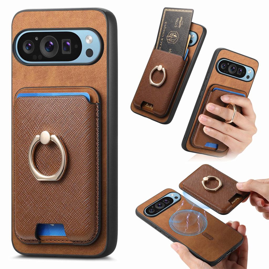 Cross-Border Google Pixel 9A Magnetic Card Holder Ring Case - Drop-Proof Protection