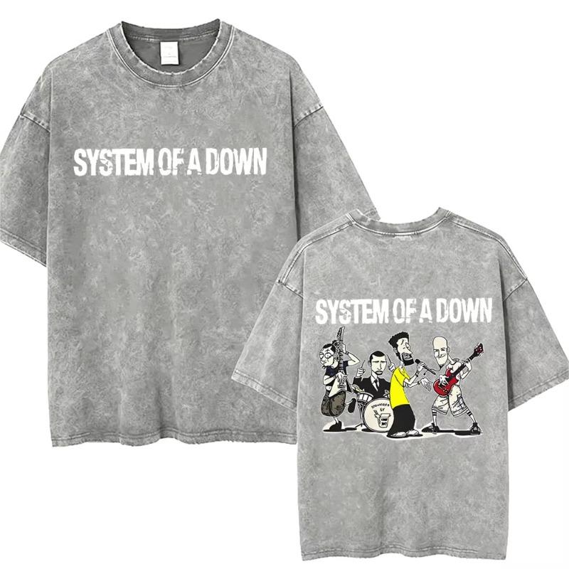T-shirt Vintage Lavé System Of A Down Homme Rétro Rock Metal T-shirts Oversize Homme Décontracté Coton Haute Qualité