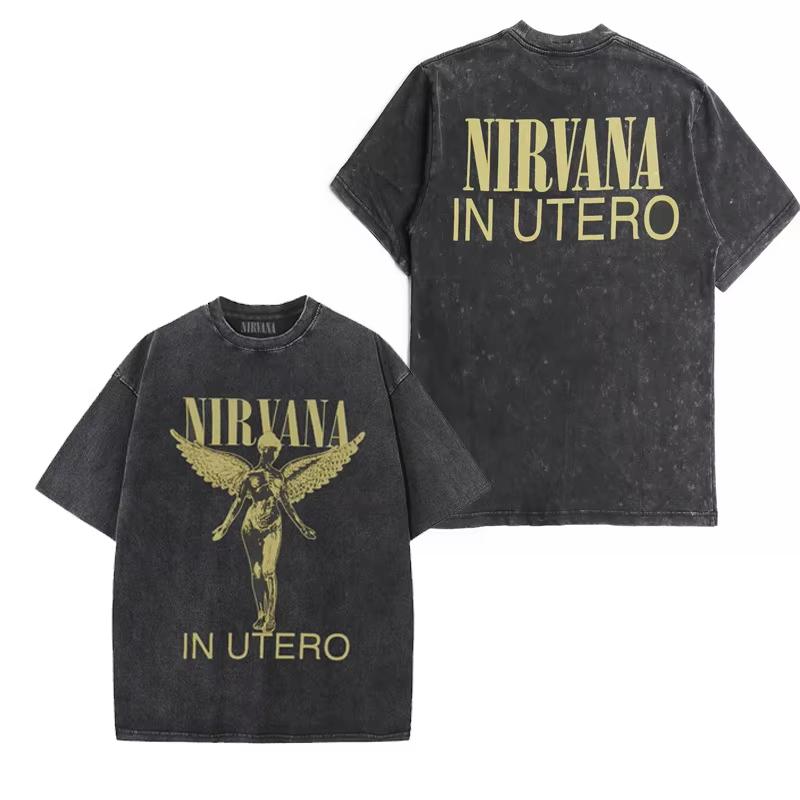 Nirvana band rock uomo Cotone Retro Lavato T-shirt Album In Utero uomo Donna Oversize Y2K Ristretta T-shirt Casual Larga streetwear