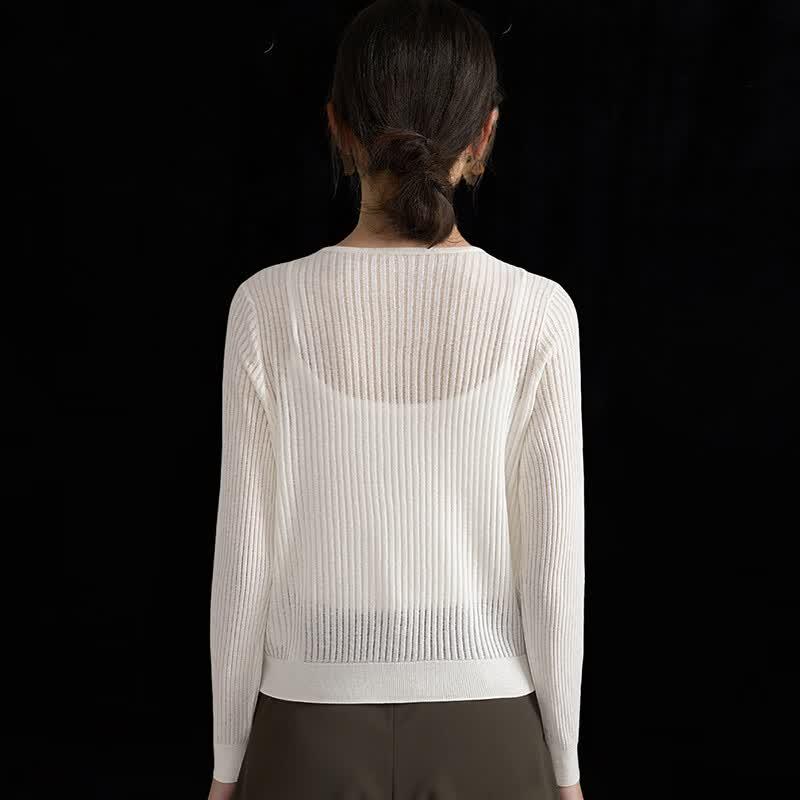 Women's French Elegant Wool Linen Blend Lightweight Knit Top