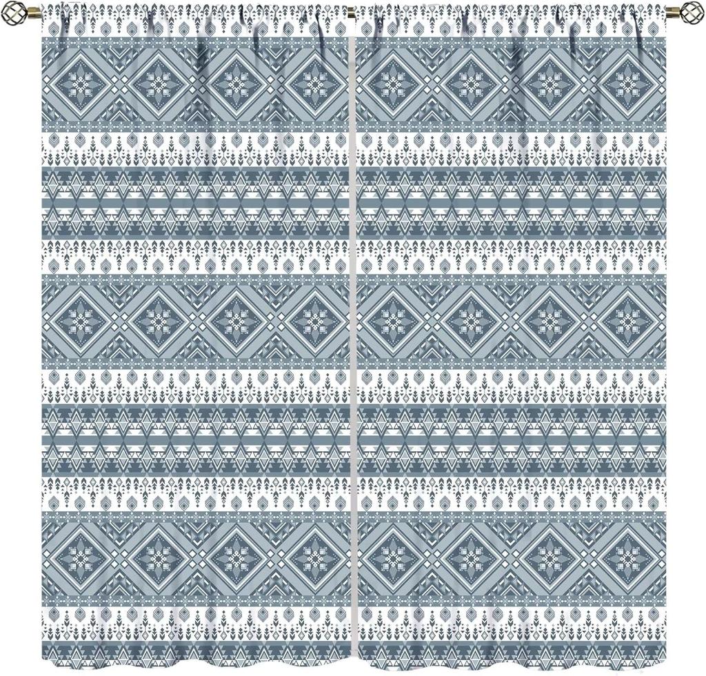 Tribal Geometric Pattern Curtains,Traditional Southwestern Style Aztec Window Treatments for Bedroom Living Room,Minimalist
