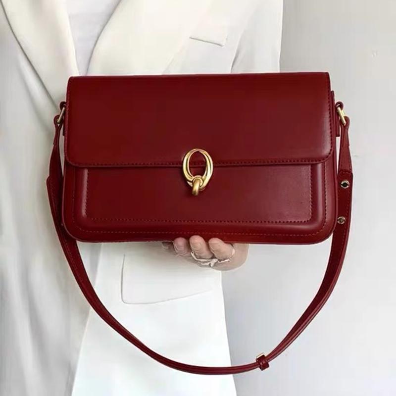 Geantă Retro pentru Femei, Nouă, Textură High-end, de Nișă, sub Braț, Piele PU cu Clapetă, Roșie, Geantă Pătrată Crossbody pe Umăr CLE