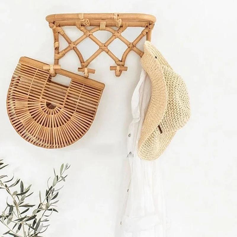 Door Wall Clothes Hanger Rattan Hook Key Storage Hanger Rack Organizer Coat Hat Hooks Towel Handbag Holder Kids Bedroom Closets