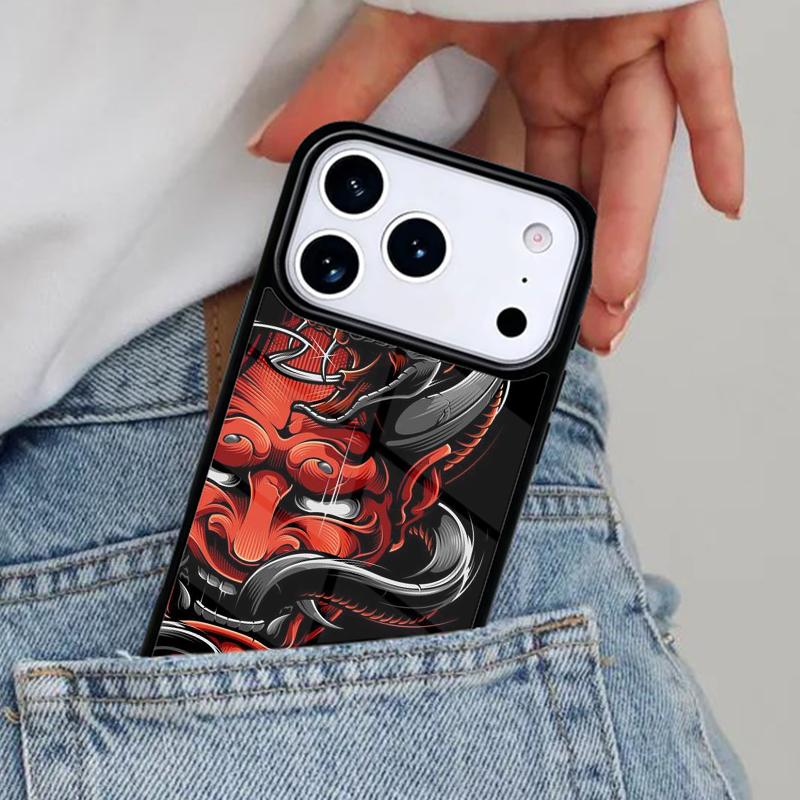 Japanese Oni Hannya Samurai Demon Mask Phone Case for iPhone 16e 15 14 13 12 17 Pro Max Plus Air 17pro Cover Coque