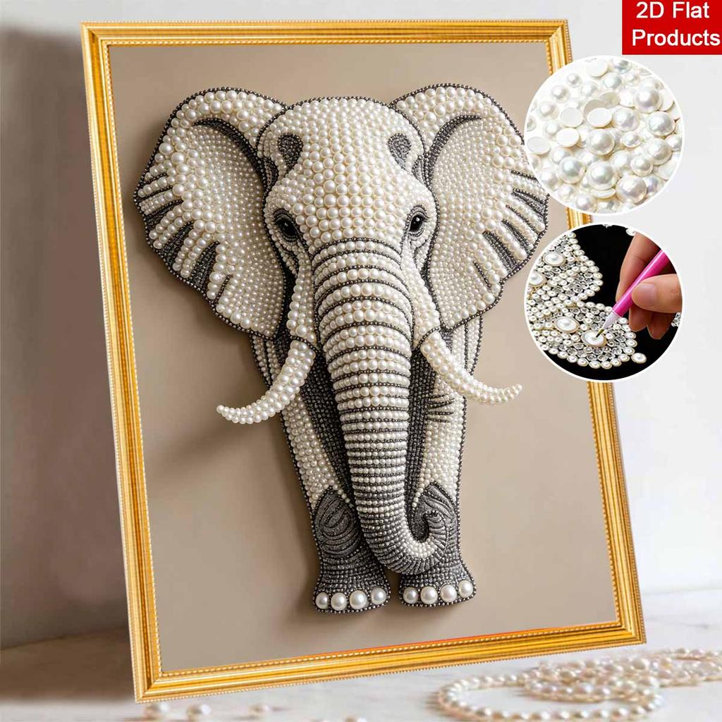 Pearl Art Painting Kit for Adults and Beginners, Elegant White Elephant Sparkling Painting Craft Home Wall Decor Handmade Gift Art Projects