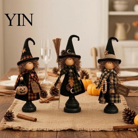 Halloween Lovers Collectibles Rustic Witch Resin Figurine, Fall Tabletop Decor, Vintage Farmhouse Autumn Home Decorations Statue for Mantel