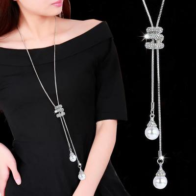 Damenmode Einfache Kristall Perle Anhänger Halskette Luxus Spirale Lange Halskette Pullover Kette Für Frauen Charme Schmuck Geschenke