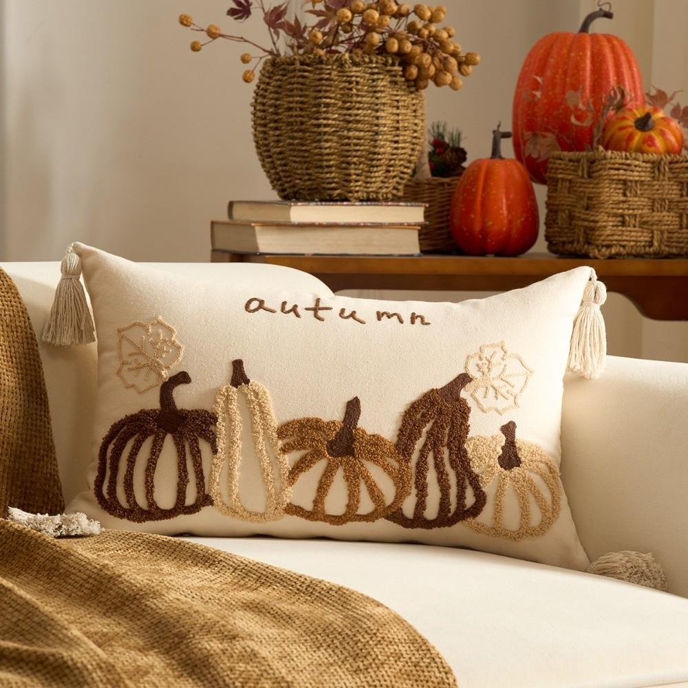Rustic Style Throw Pillow Cover Pumpkin Tufted Plush Pillow Covers New Cushion Cover  Fall Decor 30x50cm-C