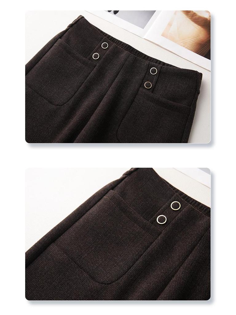 Women's High-Waist Khaki Wool Blend Flared Pants - 2024 Autumn/Winter Style