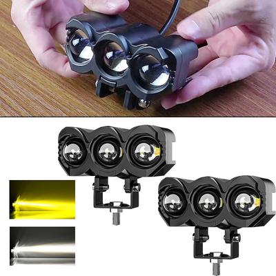 1/2 stk Universal 25W Led-hodelykt Tofarget LED-spotlys med tre linser med høy- og lavlys motorsykkel LED-kjørelys