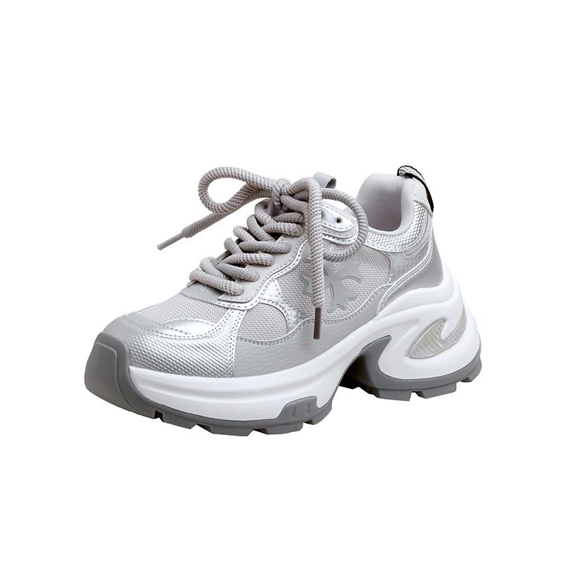 

Grape mother of the same style, fashionable cross flower heightened thick-soled lace-up versatile sports style dad shoes for women s spring and autum 40 серебряный