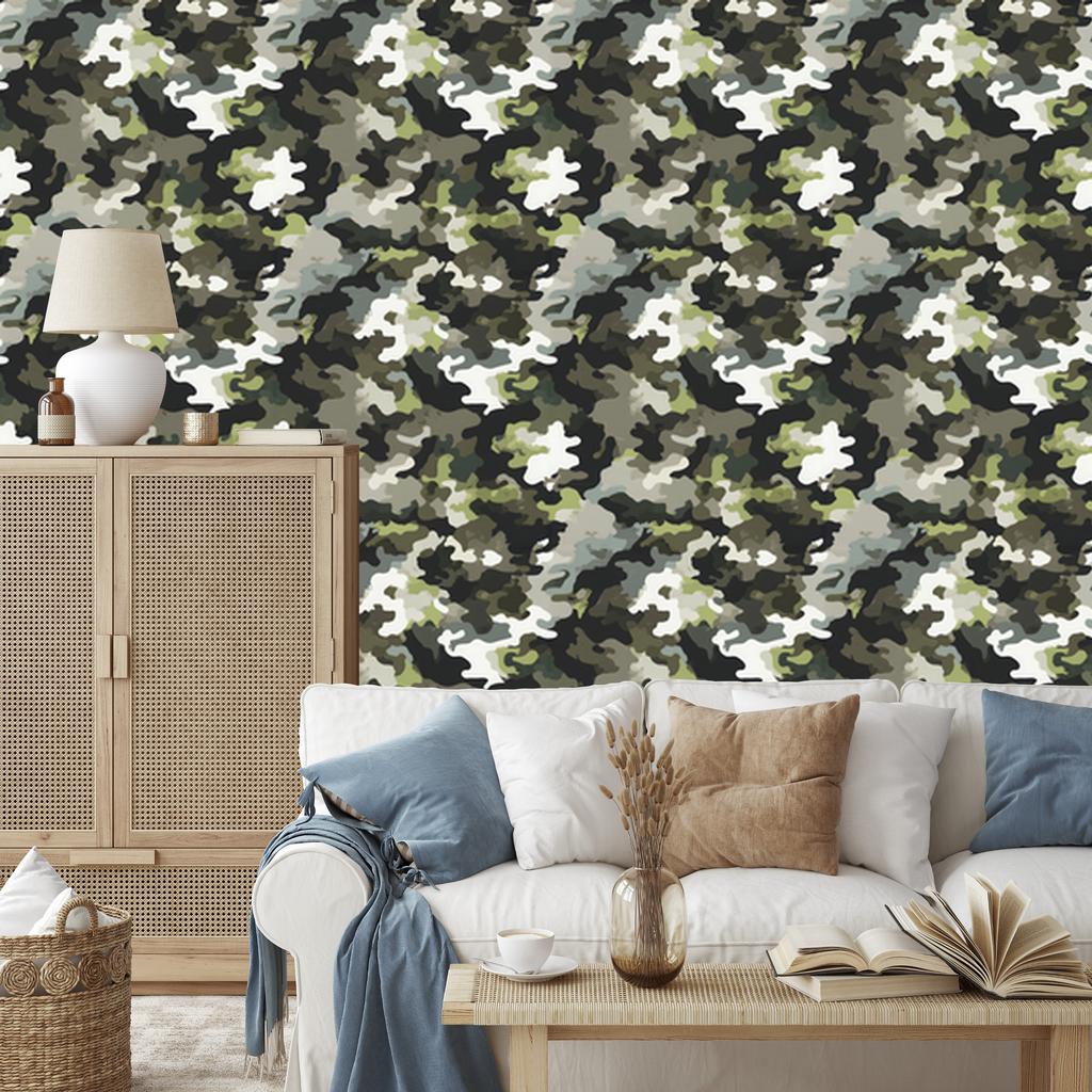Military Camouflage Wallpaper Brown and Graphite for Living Room and Bedroom 50x1000