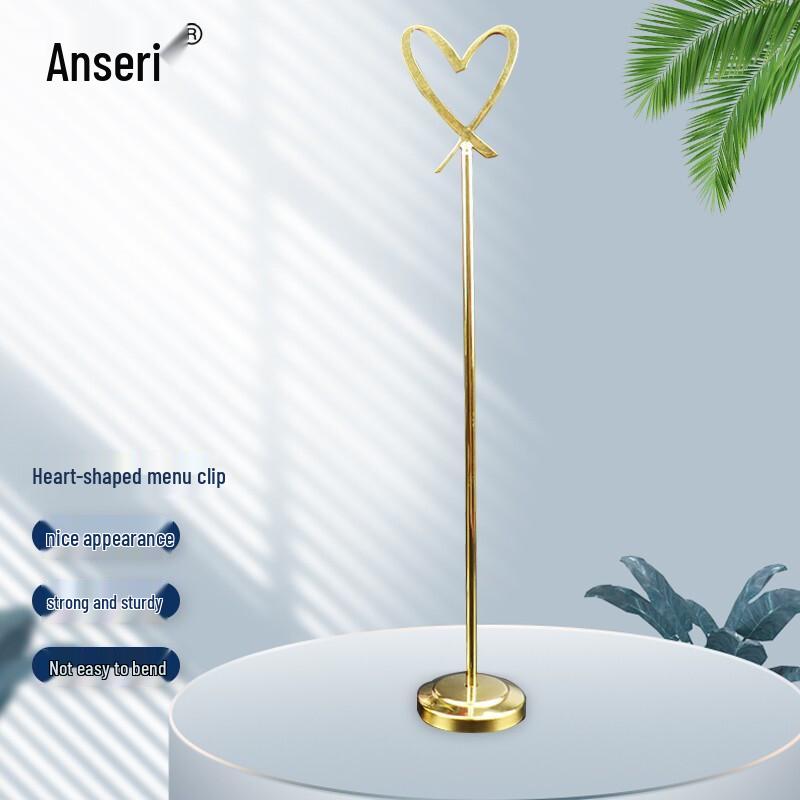 Gold Heart-Shaped Stainless Steel Table Card Holder