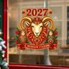 Easy Apply Window Art for Home 2027 New Year Crown Sheep Static Glass Sticker, Reusable PVC Red Gold Head Stickers Sticker with Russian Nesting Dolls