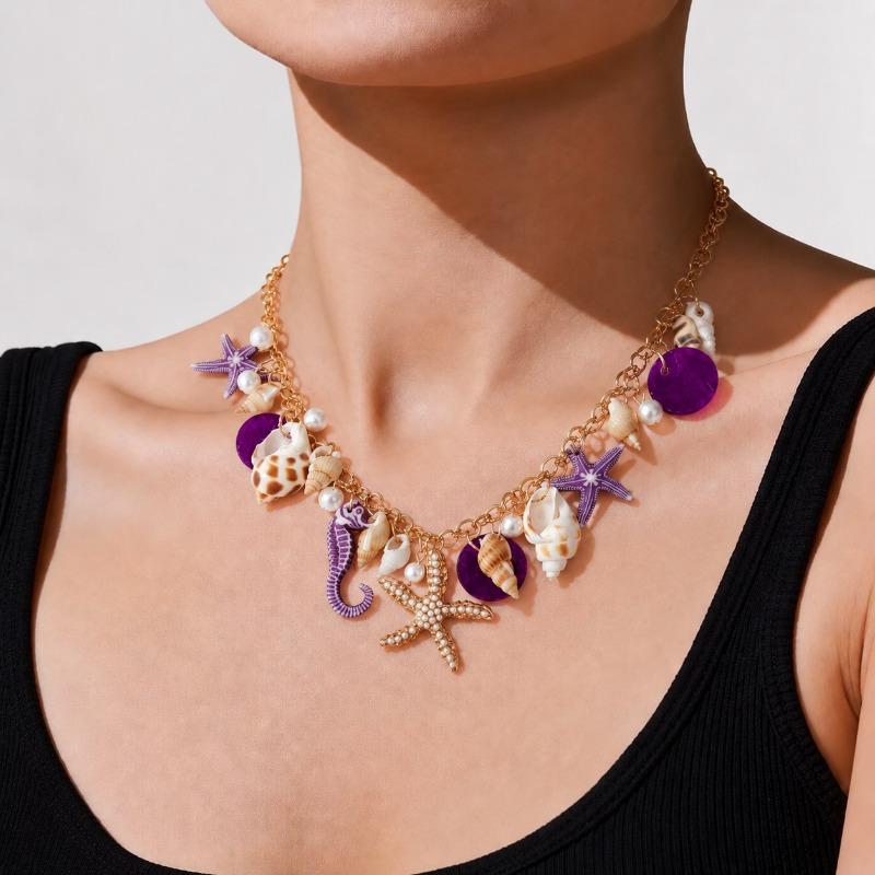 Bohemian Sommer Strand Muschel Seestern Halskette, Perlmutt Muschel Anhänger Armband