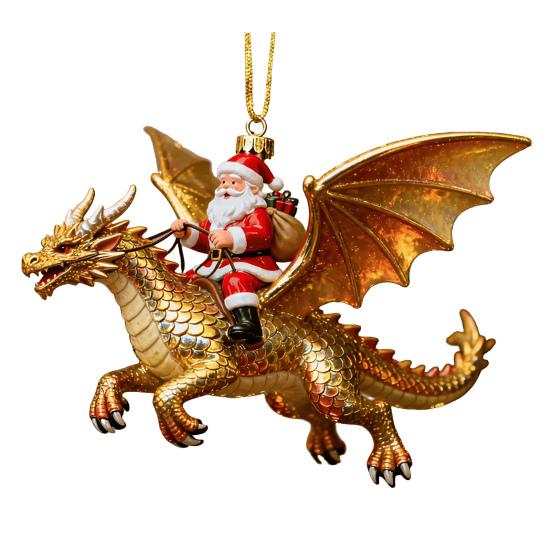

Santa Claus Riding A Dragon Ornaments Fantasy Themed Santa on Dragon Christmas Ornament 2D Acrylic Hanging Decoration for Xmas Tree Car Window Yard E