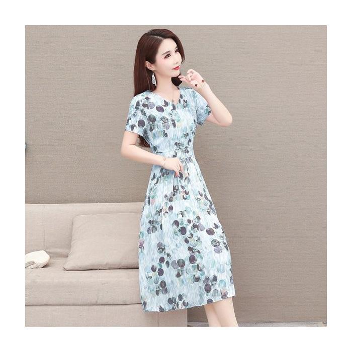 

Floral dress summer new large size wide too loose and thin short-sleeved skirt temperament 4XL синій