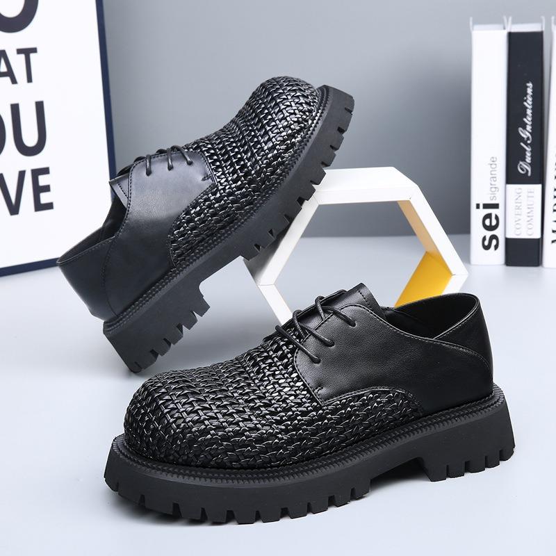 Summer men's sandals hand-woven hollow breathable derby shoes men's high-end business casual big head leather shoes