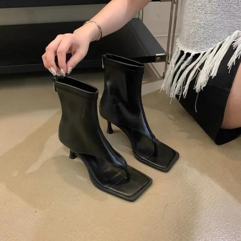 Pantofi de damă la modă și eleganți, noi, retro, sandale cu șlapi pentru femei, toc mediu, culoare uni, designer feminin, eleganți, cu toc înalt