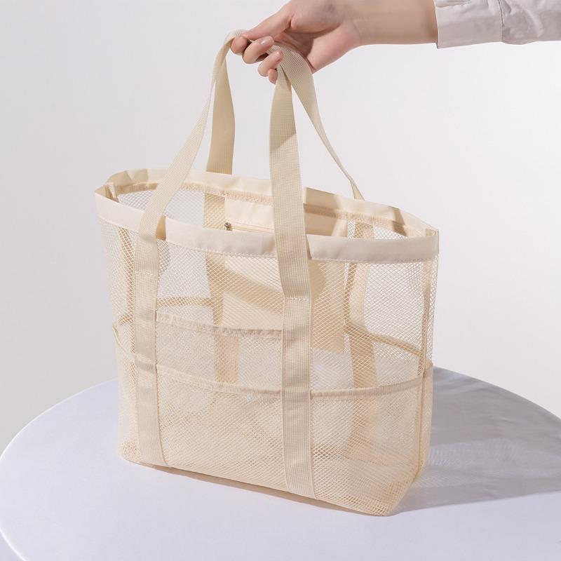 1pcs Mesh Beach Bag Large-Capacity Swimming Gym Tote Travel Handheld Storage Bag for Vacation Sports Organizer