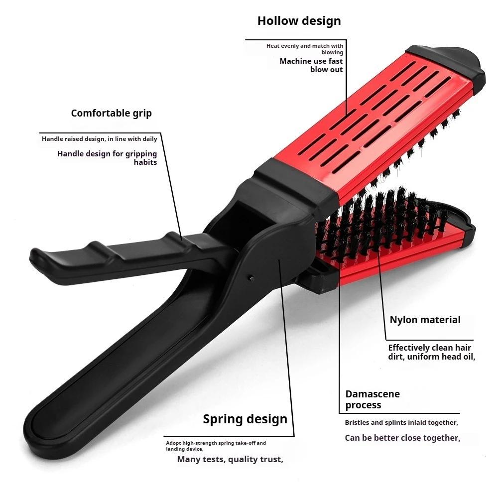 Women Splint Clamp Combs Double Sided V Brush Natural Ceramic Plywood Straightening Comb Women Styling Tools Hair Straightener