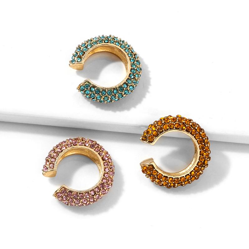 Fashion C Shape Round Cartilage Clip Earrings For Women Fake No Pierced Earrings Crystal Rhinestone Geometric Jewelry Gold