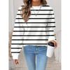 Womens Casual Striped Print Hoodie-Free Sweatshirt Loose Fit Round Neck Long Sleeve Top 2025