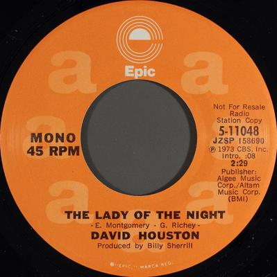 7inch Record DAVID HOUSTON - Lady Of The Night 511048PROMO EPIC 1973 US Country/Folk Used