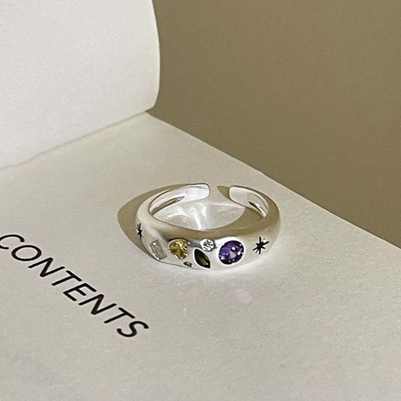 Fashion Colorful Zircon Adjustable Ring for Women Sweet Design Geometric Heart Crystal Finger Y2K Accessories Fine Jewelry Gifts