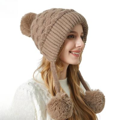 Addensato, Cappello di Lana, Cappello da Donna, Cappello di Velluto, Cappello da Esterno, Cappello Caldo, Pompon di Lana, Cappello a Maglia