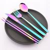 8pcs Gold Travel Dinnerware Knife Fork Spoon Chopsticks Straw Cutlery with Bag Mirror Stainless Steel Flatware Kitchen Tableware