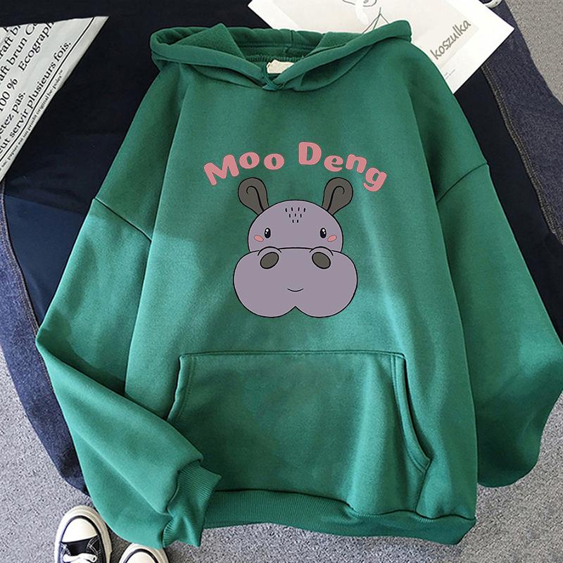 Cute Moo Deng Baby Hippo Hoodie Retro Women/Men Hoodies Unisex Sweatshirt Vintage Kawaii Aesthetic Harajuku Winter Clothes