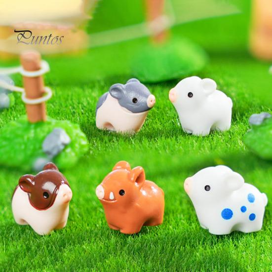 6 ks Mini Pig Figurka Pryskyřice Miniaturní Prase Ornament Planter Dekor Cartoon Mini Pig Socha pro mech Mikrokrajinka Pohádkové zahradní doplňky