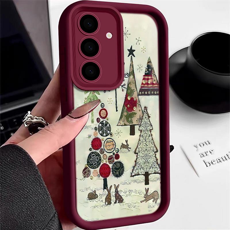 

Cartoon Christmas Tree Pattern Phone Case For Samsung Galaxy S25 Edge S24 FE S23 S22 Ultra Plus A17 A56 A36 A16 A15 A55 A54 A53 5G Soft Phone Cover Galaxy A14 5G вино красного