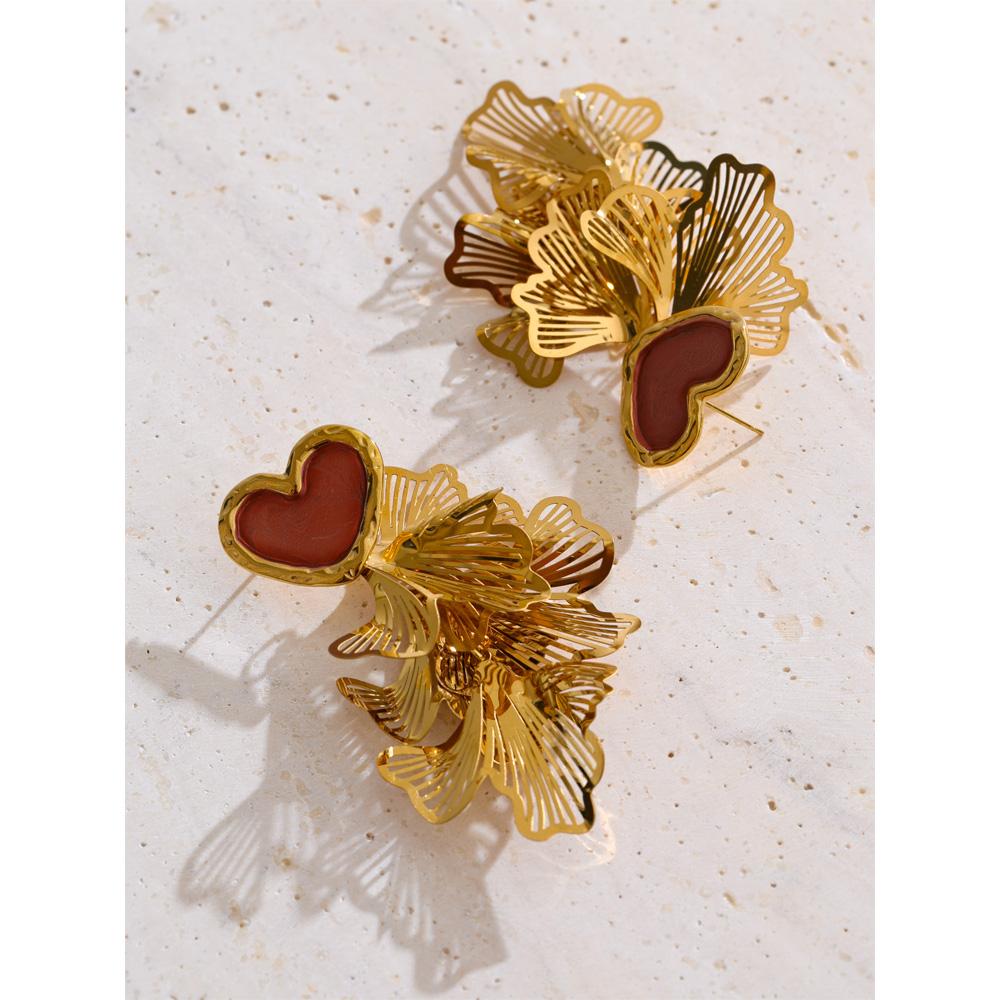 Eetit New Design Heart Petal Dangle Fashion Earrings 18K PVD Golden Plated Stainless Steel Charm Popular Daily Statement Jewelry