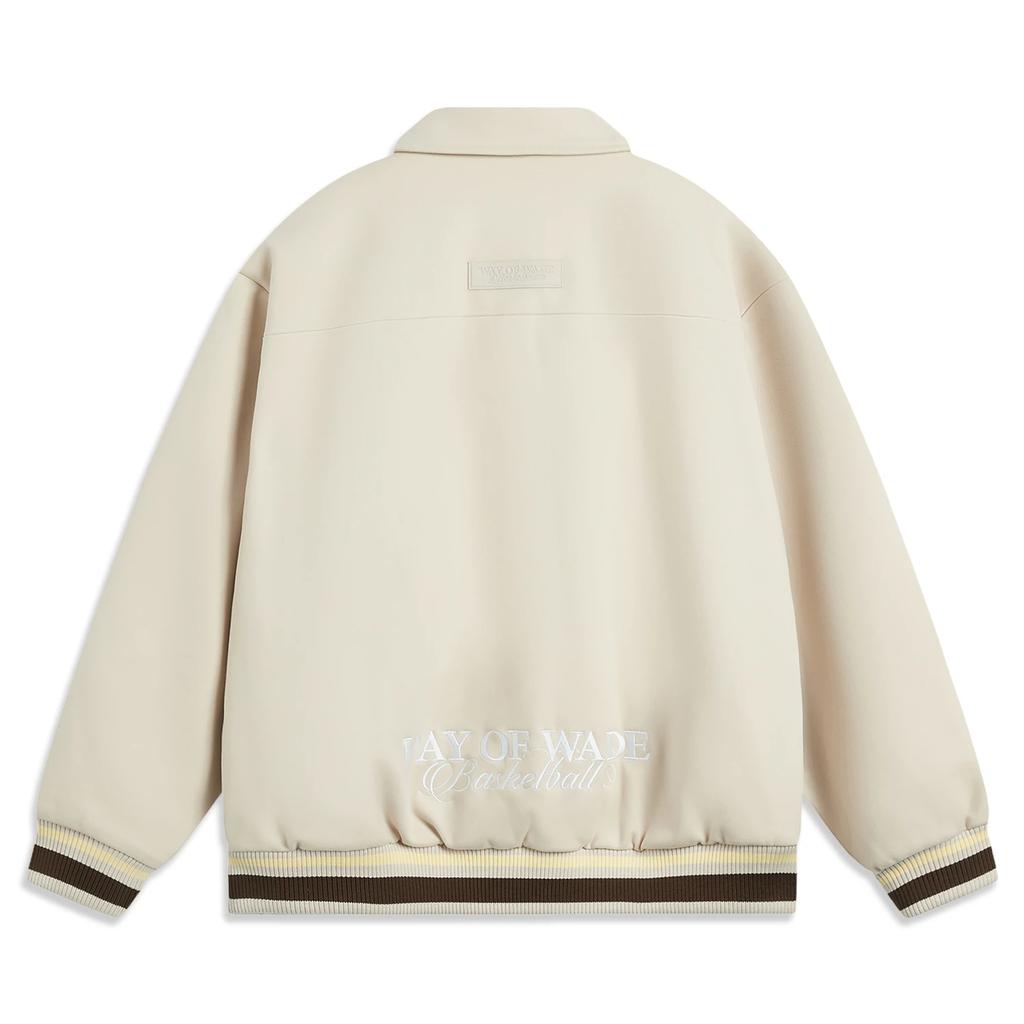 Li Ning Wade Series Letter Splicing Single-Breasted Polo Loose Cotton Jacket Men Jackets Oatmeal-Gray AJMU027-4