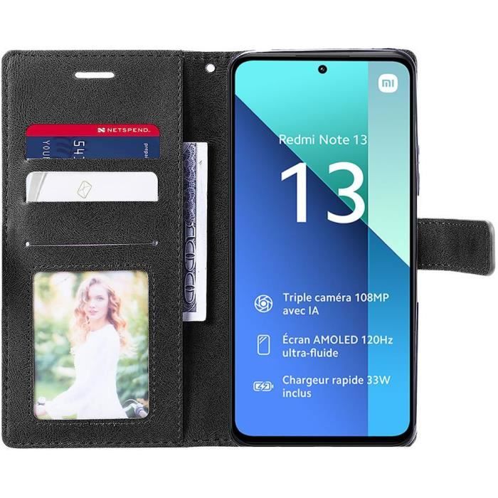 Coque + Verres TrempésPour Xiaomi Redmi Note 13 4G - Bicolore Effet Cuir - Fonction Porte-cartes - Bleu Marine