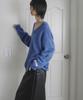 Mosyupamosyu Loose Fit Angora V-Neck Knit [Blue]