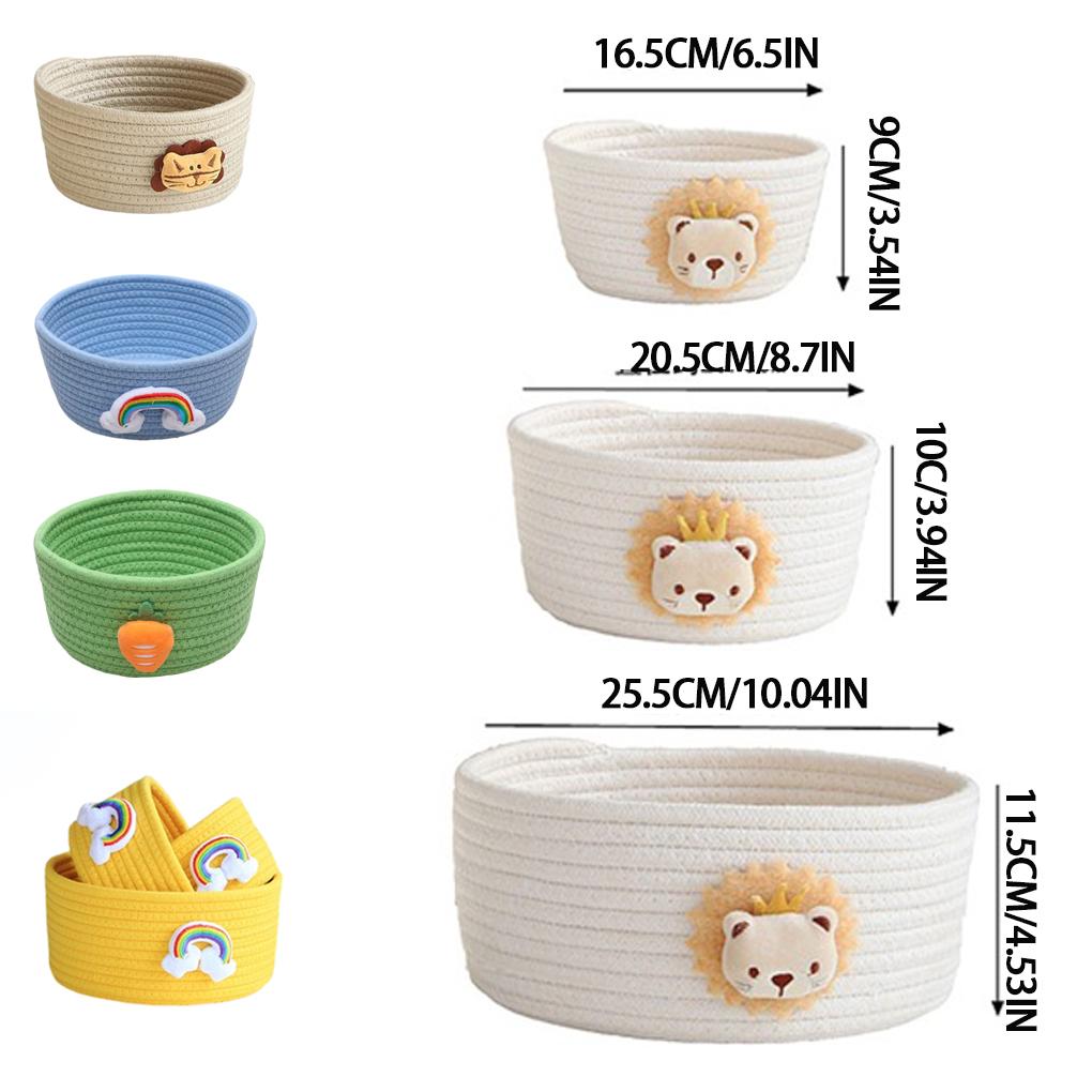 2025 Neues 3-teiliges/Set Cartoon-Tiere Handgeflochtener Baumwollseil-Aufbewahrungskorb Kinder Spielzeug Schreibtisch-Organizer Kleinkram-Aufbewahrungsbox