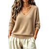 Women's V-Neck Pullover Knit Top, Loose Fit Color Casual Basic for Everyday Wear