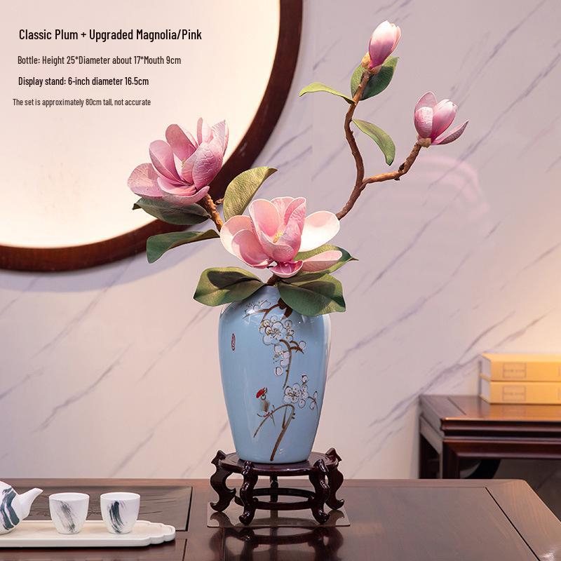 Composizione di fiori artificiali di magnolia: Set decorativo in ceramica per sala da pranzo o soggiorno