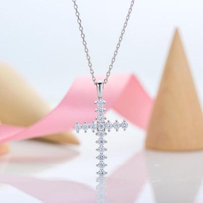 Luxuriöse 925er Silber Damen-Kreuzkette mit Diamant-Zirkon-Anhänger - Europäischer & Amerikanischer Stil
